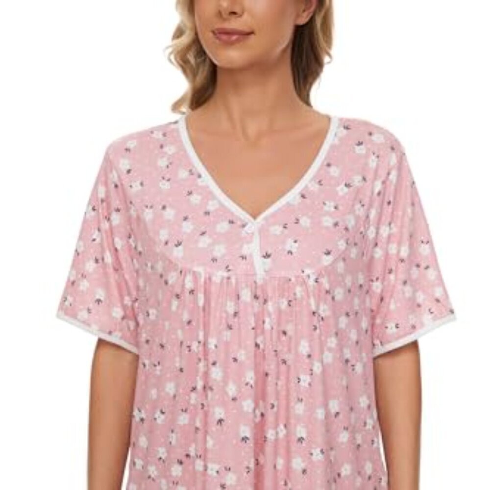 Soft Cotton Nightgown with Pockets, Short Sleeve Sleepwear for Women - Picture 7 of 8